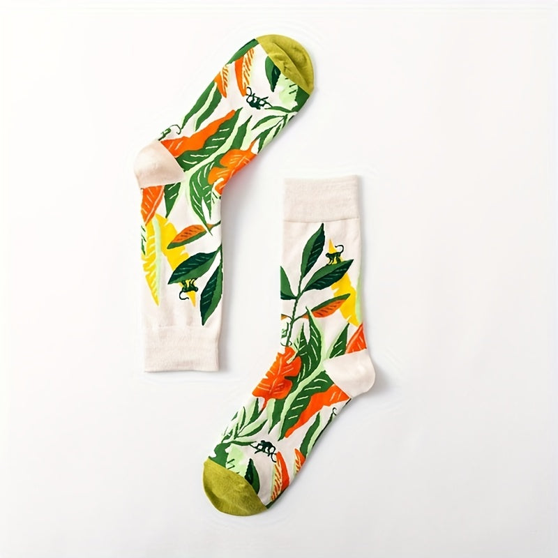 5 Pairs Socks Cartoon Art Flower Plant Kawaii Funny Casual Sock Hosiery Streetwear Harajuku Crew Sox