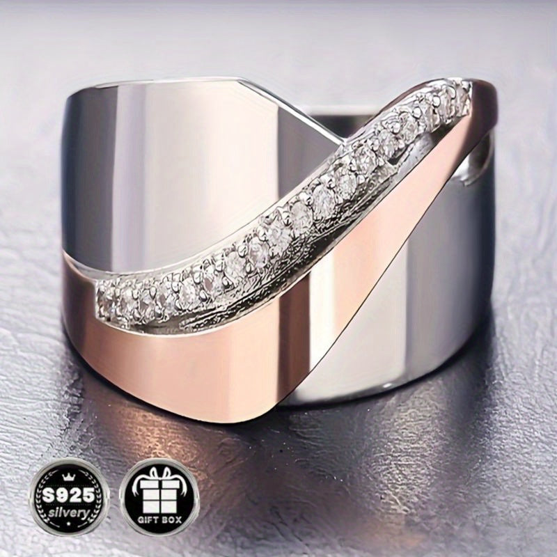 Elegant 925 Silver Wide Face Infinity Engagement Ring with Sparkling Cubic Zirconia Stones - Perfect for Weddings and Promises, Daily Occasion Ring|Elegant Ring Design|Durable Metal Ring