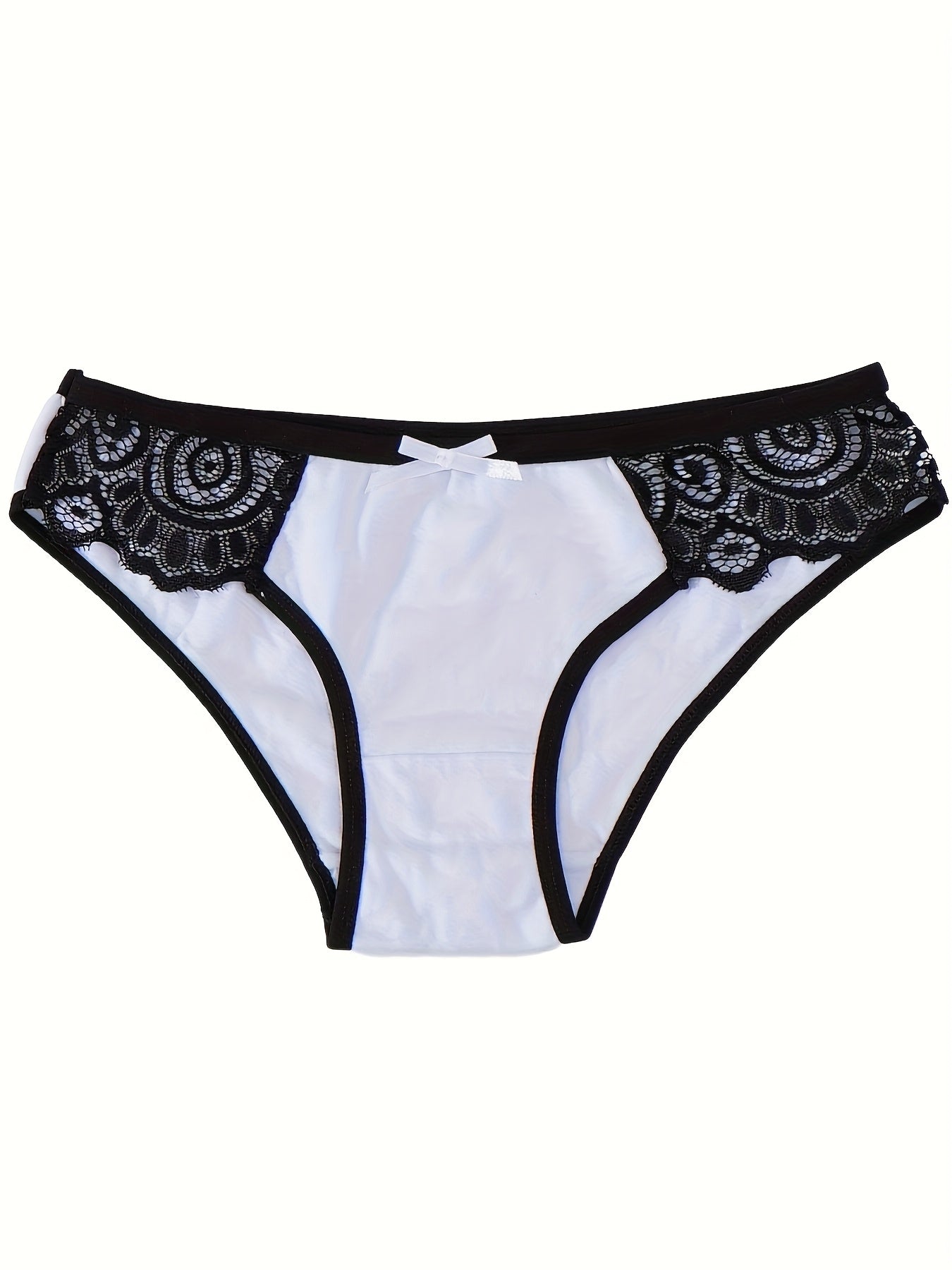 6pcs Women's Contrast Lace Underwear - Sexy Breathable Briefs with Bow Detail, Color Block Design & Floral\u002FGeometric Patterns, Soft Stretch Fabric for Everyday Comfort, Cute Underwear, Feminine Lingerie, Elegant Bow Detail, Intricate Lacework
