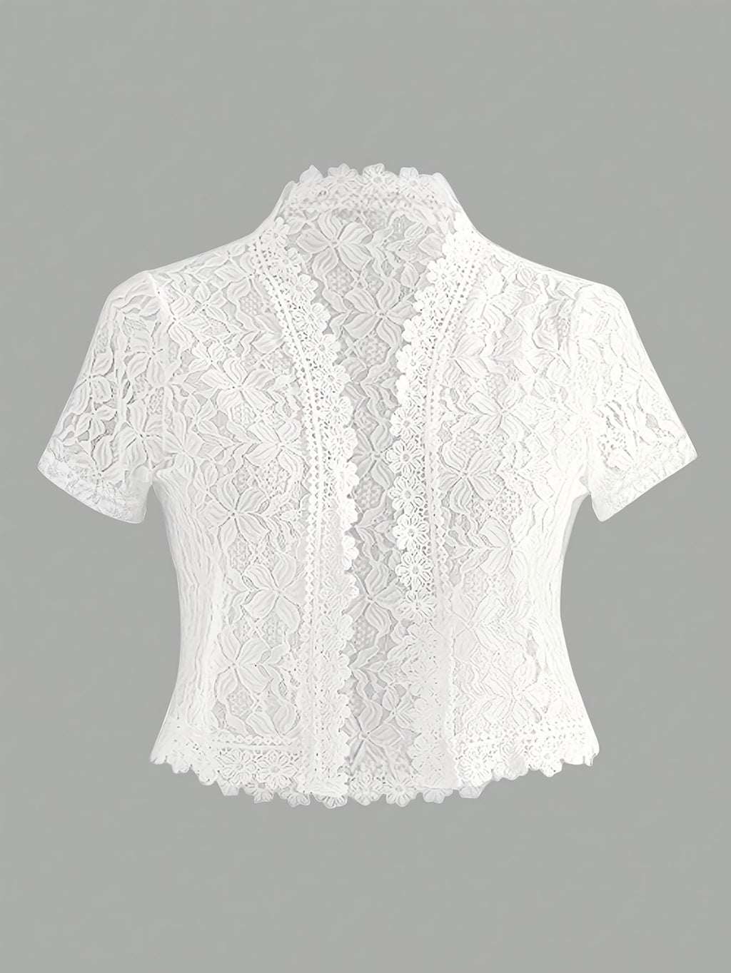 Summer Solid Color Lace Patchwork Casual Open Front Jacket For Holiday Party Clothes