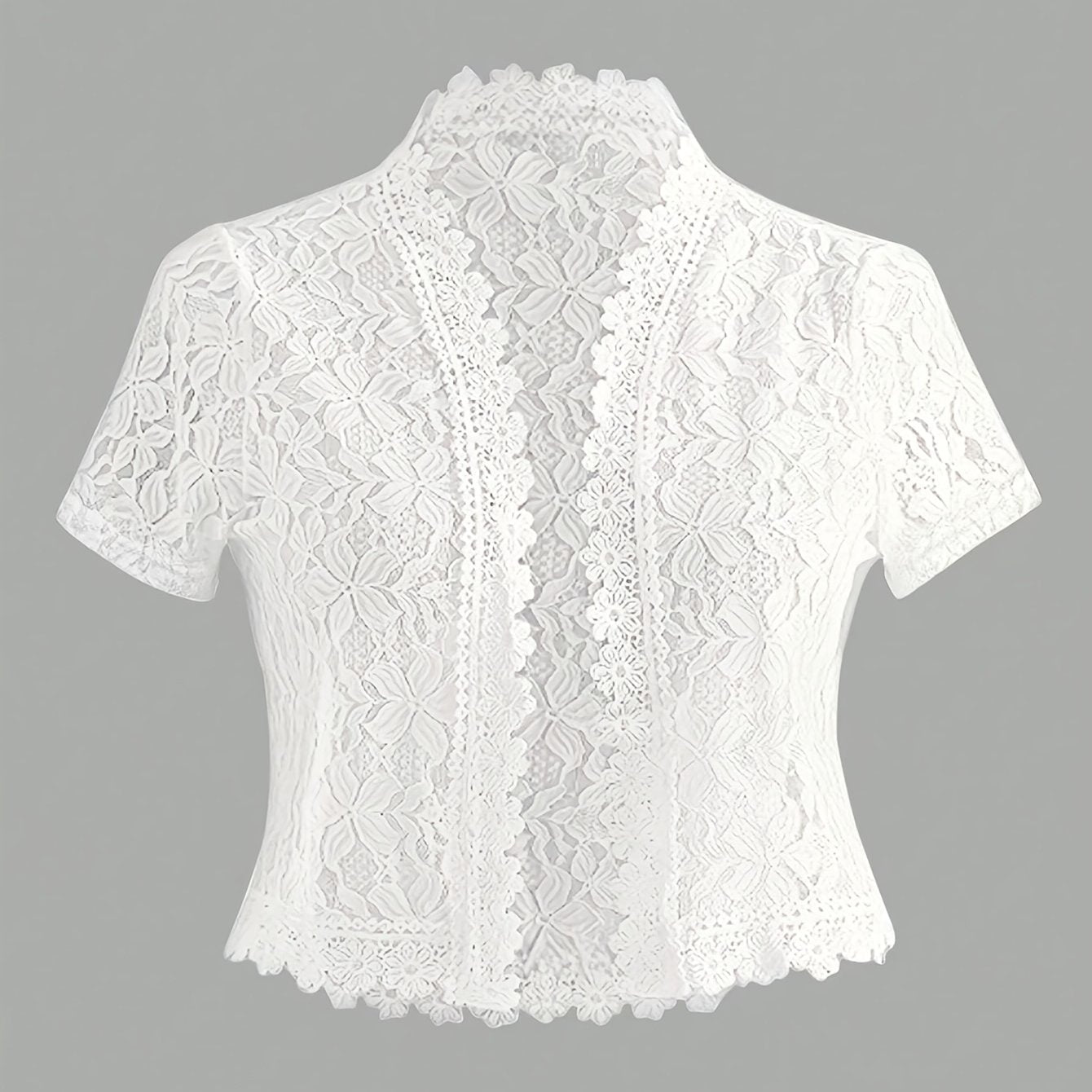 Summer Solid Color Lace Patchwork Casual Open Front Jacket For Holiday Party Clothes