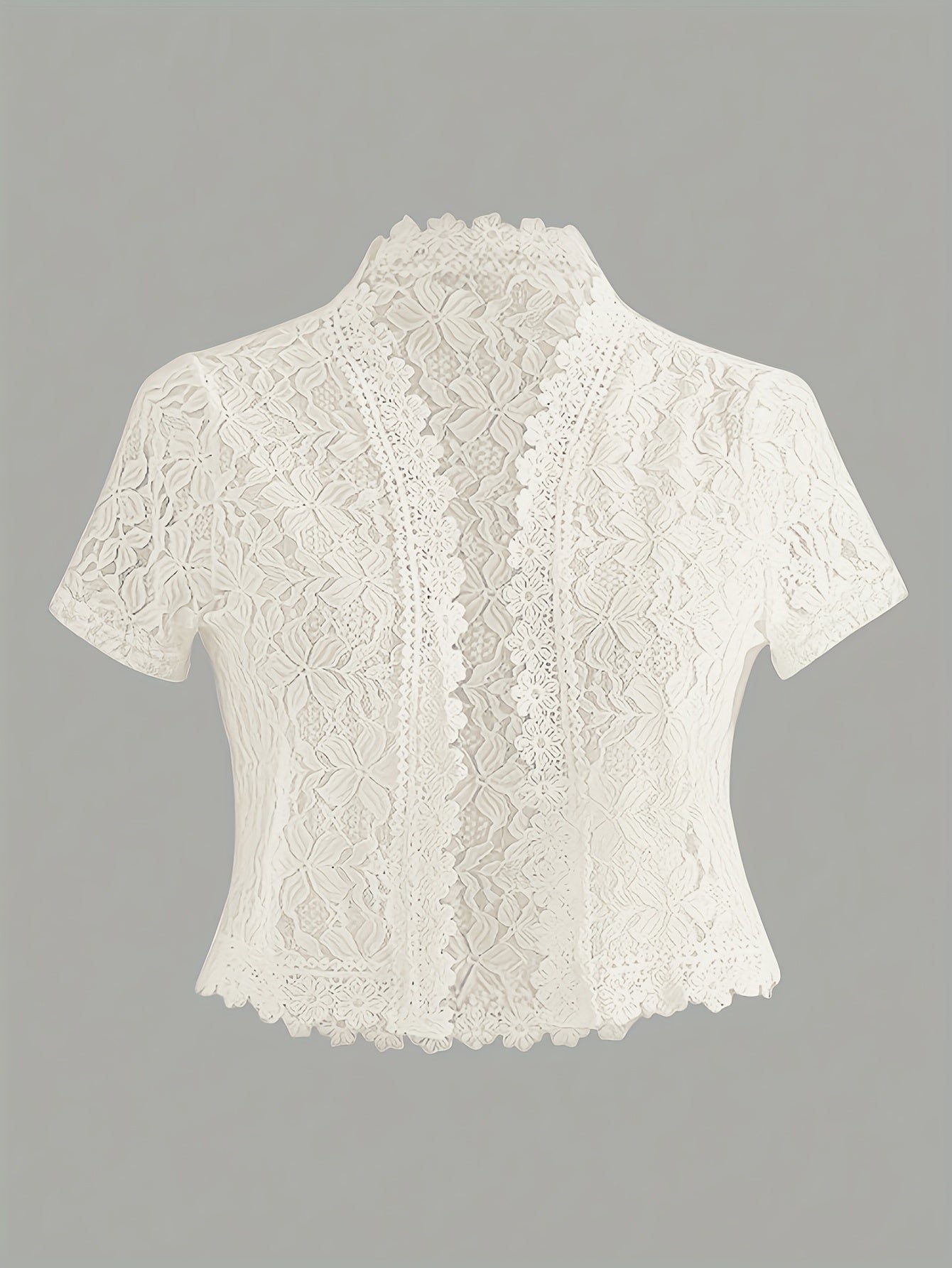 Summer Solid Color Lace Patchwork Casual Open Front Jacket For Holiday Party Clothes