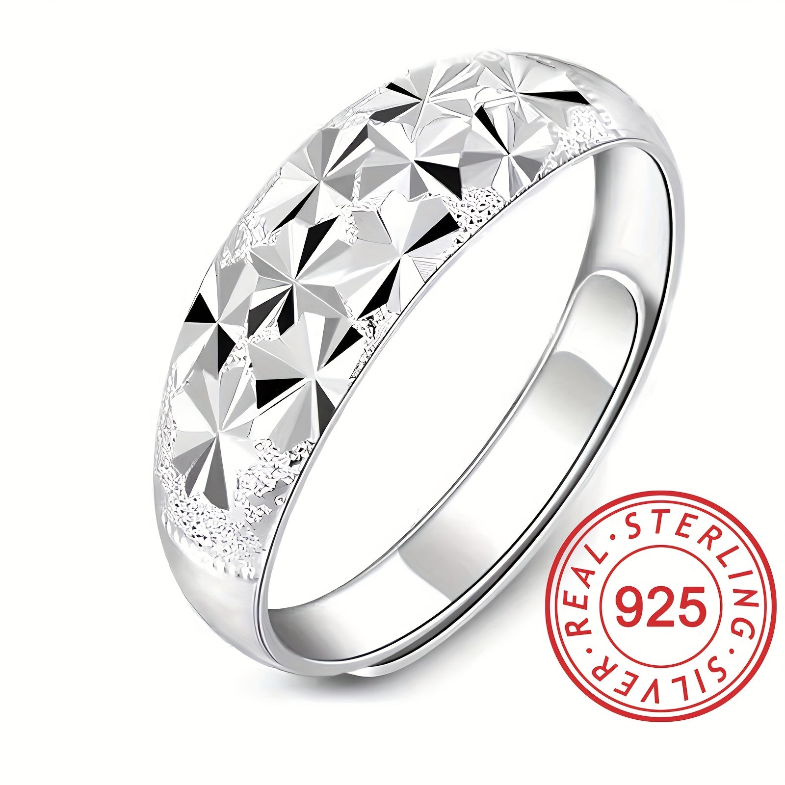 925 Pure Silvery Wide Face Women's Ring Low Allergy Nickel-Free Milky Way Light Surface Adjustable Ring Mouth Gift Box