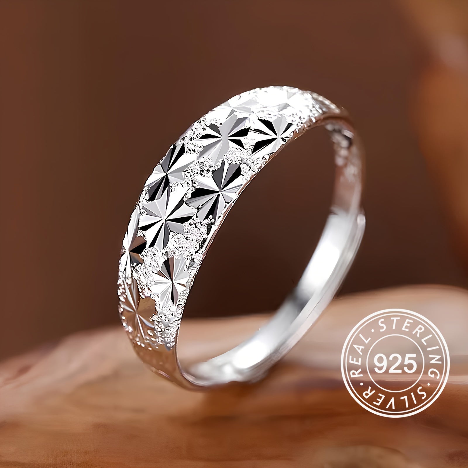 925 Pure Silvery Wide Face Women's Ring Low Allergy Nickel-Free Milky Way Light Surface Adjustable Ring Mouth Gift Box