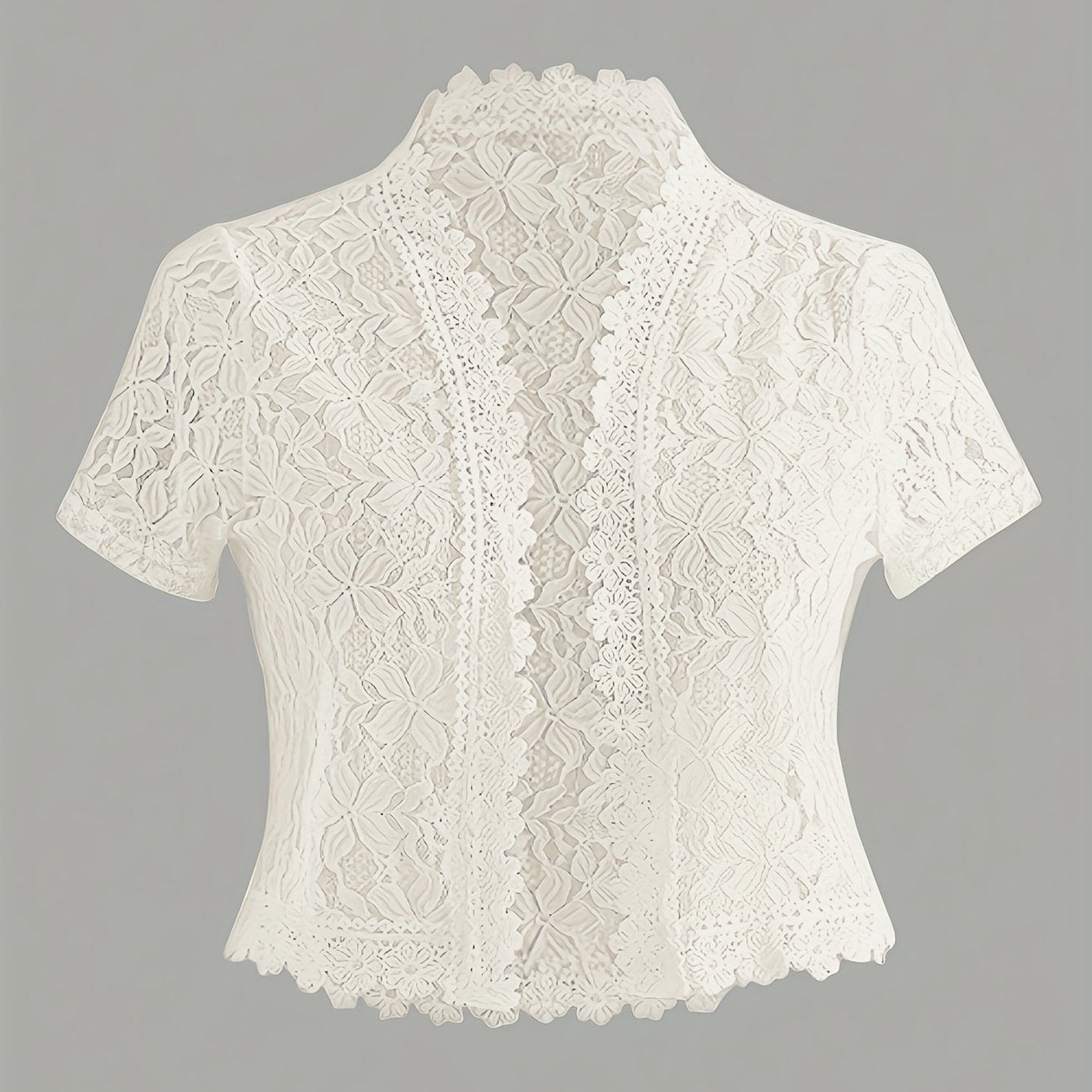 Summer Solid Color Lace Patchwork Casual Open Front Jacket For Holiday Party Clothes