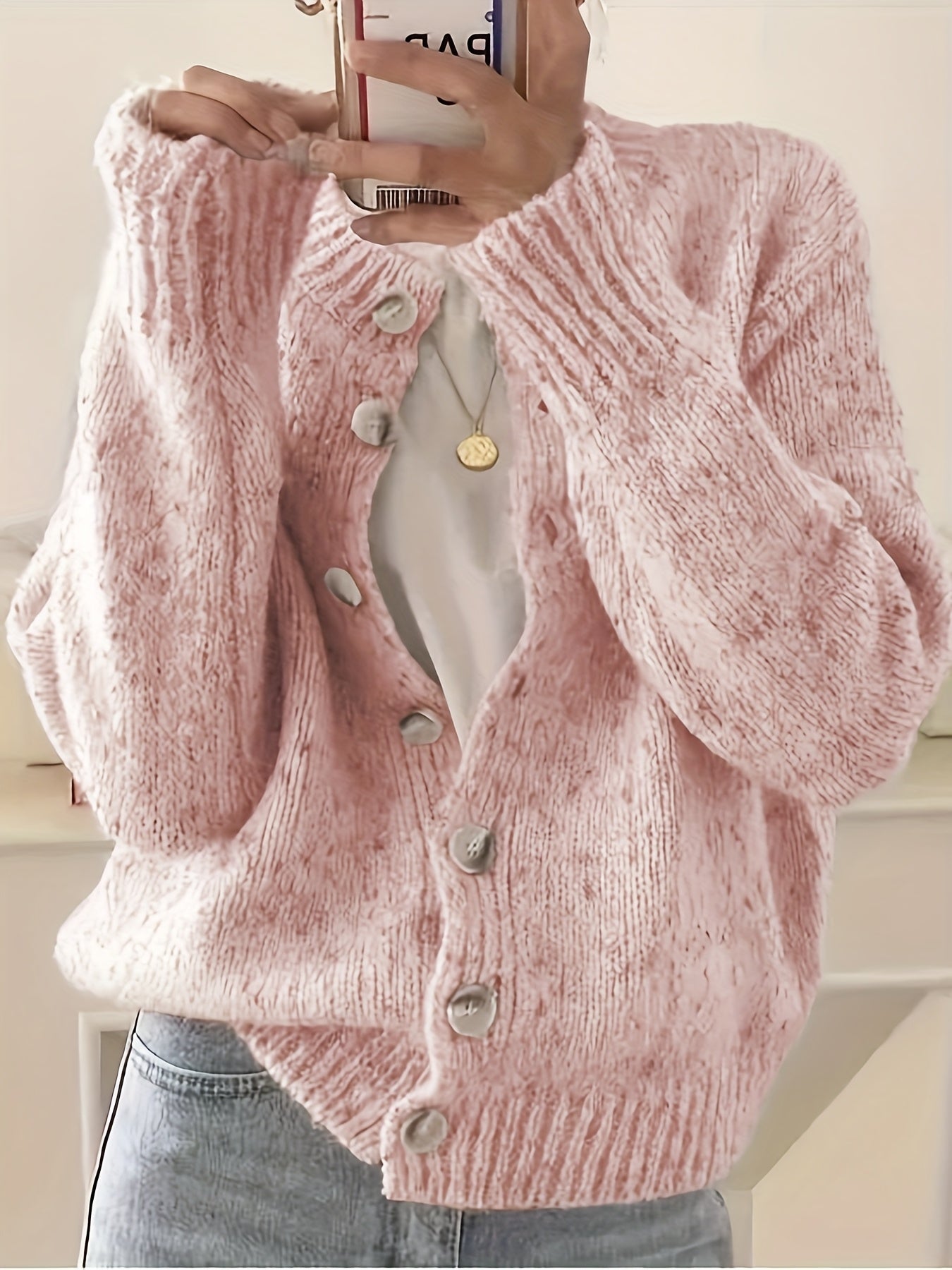 Rachel Women's Elegant Stretchy Camo Button Cardigan - High Elasticity Round Neck Spring\u002FFall Sweater with Decorative Buttons, Hand Wash\u002FDry Clean, Casual to Dressy Outfits, Classic Sweater for Ladies, Outfit Enhancer, Textured, Durable