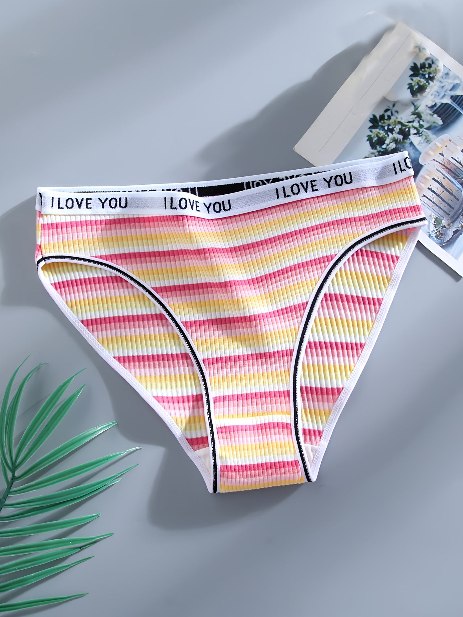 10pcs Women's Colorful Striped Low-Rise Briefs - Breathable Blend with Elastic Waistband, \