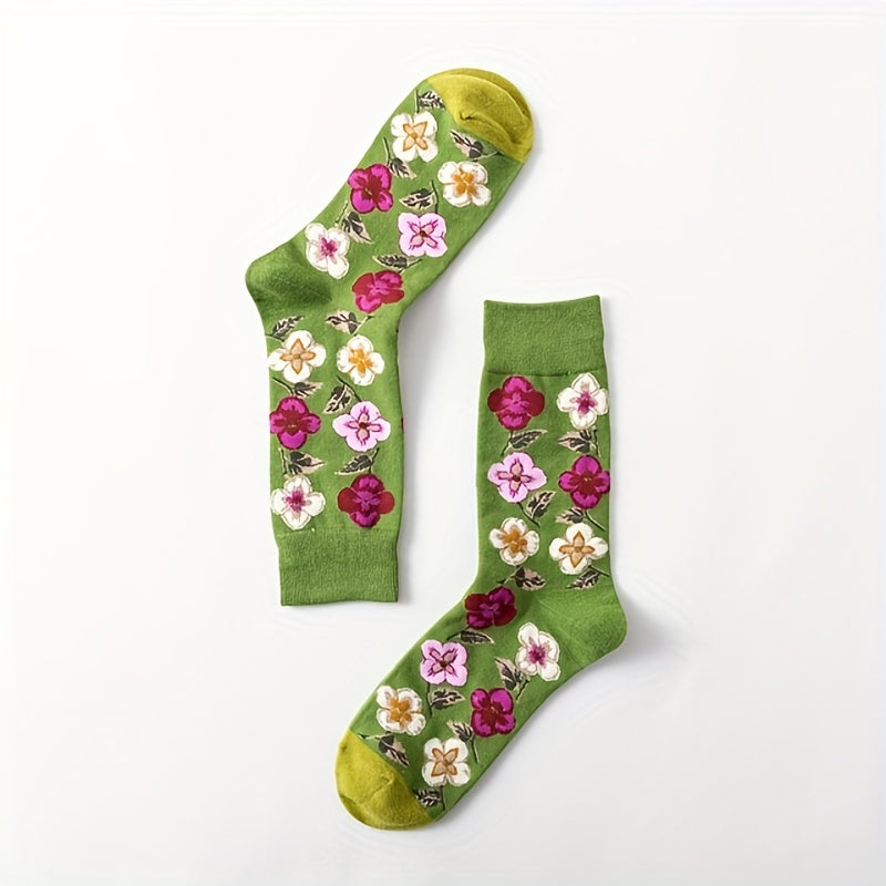 5 Pairs Socks Cartoon Art Flower Plant Kawaii Funny Casual Sock Hosiery Streetwear Harajuku Crew Sox