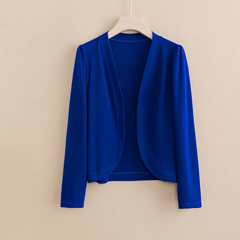 Women's Solid Color Knit Cardigan - Elegant Long Sleeve Open Front Shawl Wrap - Polyester Knitted Breathable Windproof Sun-Proof Outerwear for Mature Style