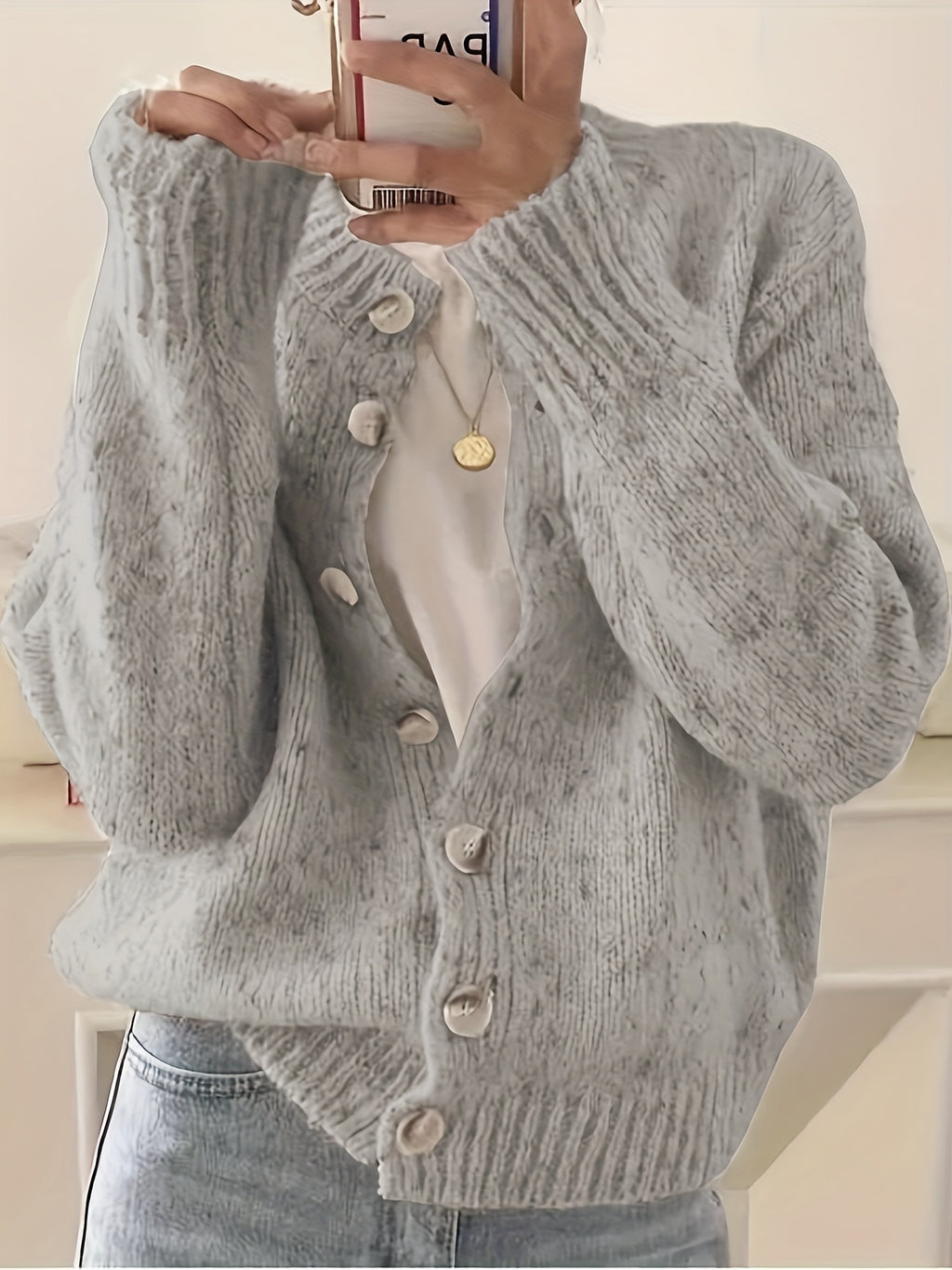 Rachel Women's Elegant Stretchy Camo Button Cardigan - High Elasticity Round Neck Spring\u002FFall Sweater with Decorative Buttons, Hand Wash\u002FDry Clean, Casual to Dressy Outfits, Classic Sweater for Ladies, Outfit Enhancer, Textured, Durable
