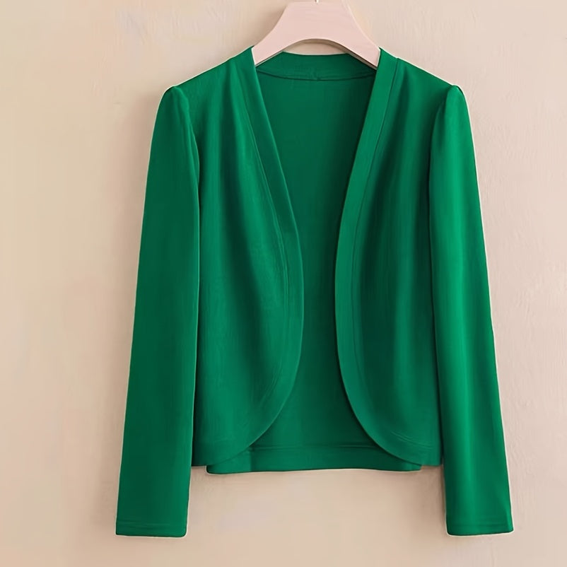 Women's Solid Color Knit Cardigan - Elegant Long Sleeve Open Front Shawl Wrap - Polyester Knitted Breathable Windproof Sun-Proof Outerwear for Mature Style