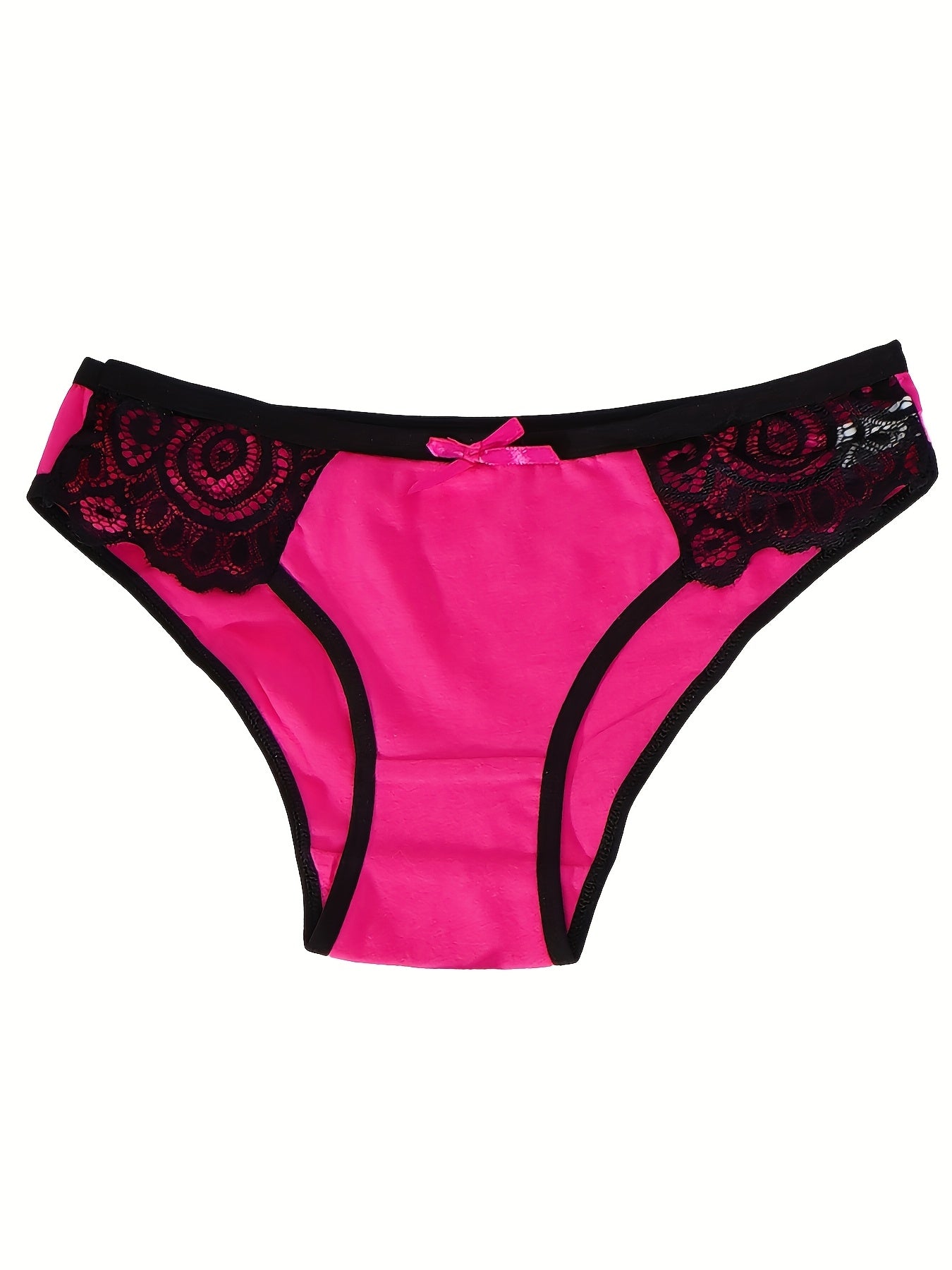 6pcs Women's Contrast Lace Underwear - Sexy Breathable Briefs with Bow Detail, Color Block Design & Floral\u002FGeometric Patterns, Soft Stretch Fabric for Everyday Comfort, Cute Underwear, Feminine Lingerie, Elegant Bow Detail, Intricate Lacework
