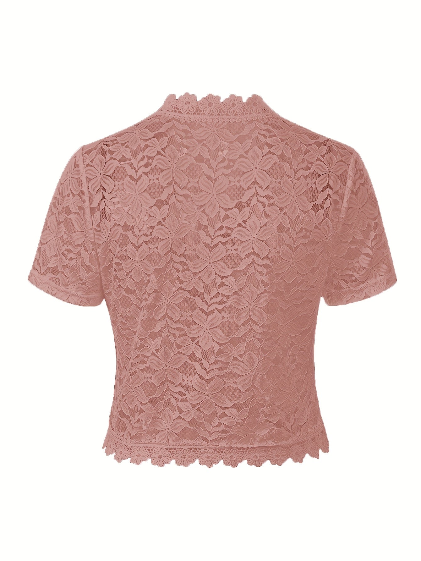 Elegant White Lace Contrast Cardigan - Short Sleeve, Stand Collar, Open Front Jacket for Women | Perfect for Spring\u002FSummer Parties & Casual Wear, Party Wear Cardigan | Lace Detailing | Constructio