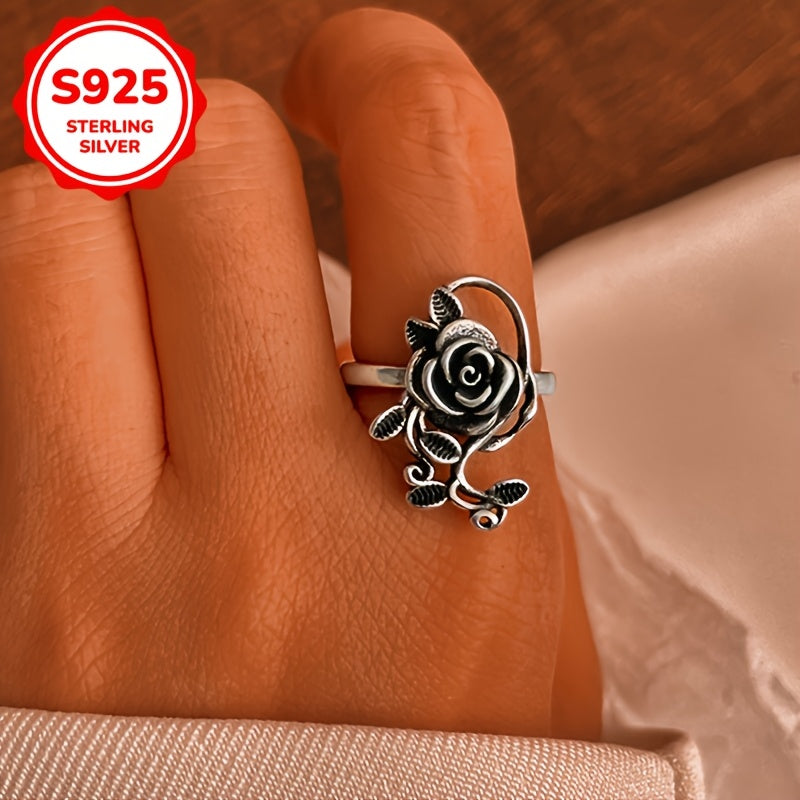 A Women's Ring Creative Rose Ring Fashionable Opening Adjustable Women's Ring 925 Silvery 3.5g Daily Dressing Wear Gift for Women